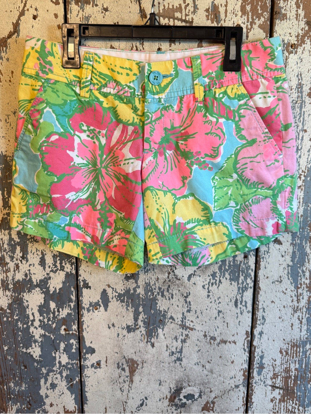 Lilly Pulitzer Tropical Floral High-Waist Shorts in Pink, Green & Yellow